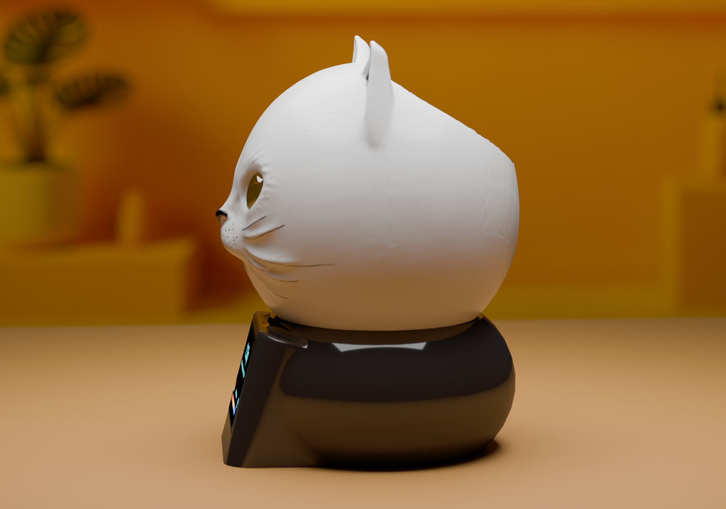 a white cat sitting on top of a table