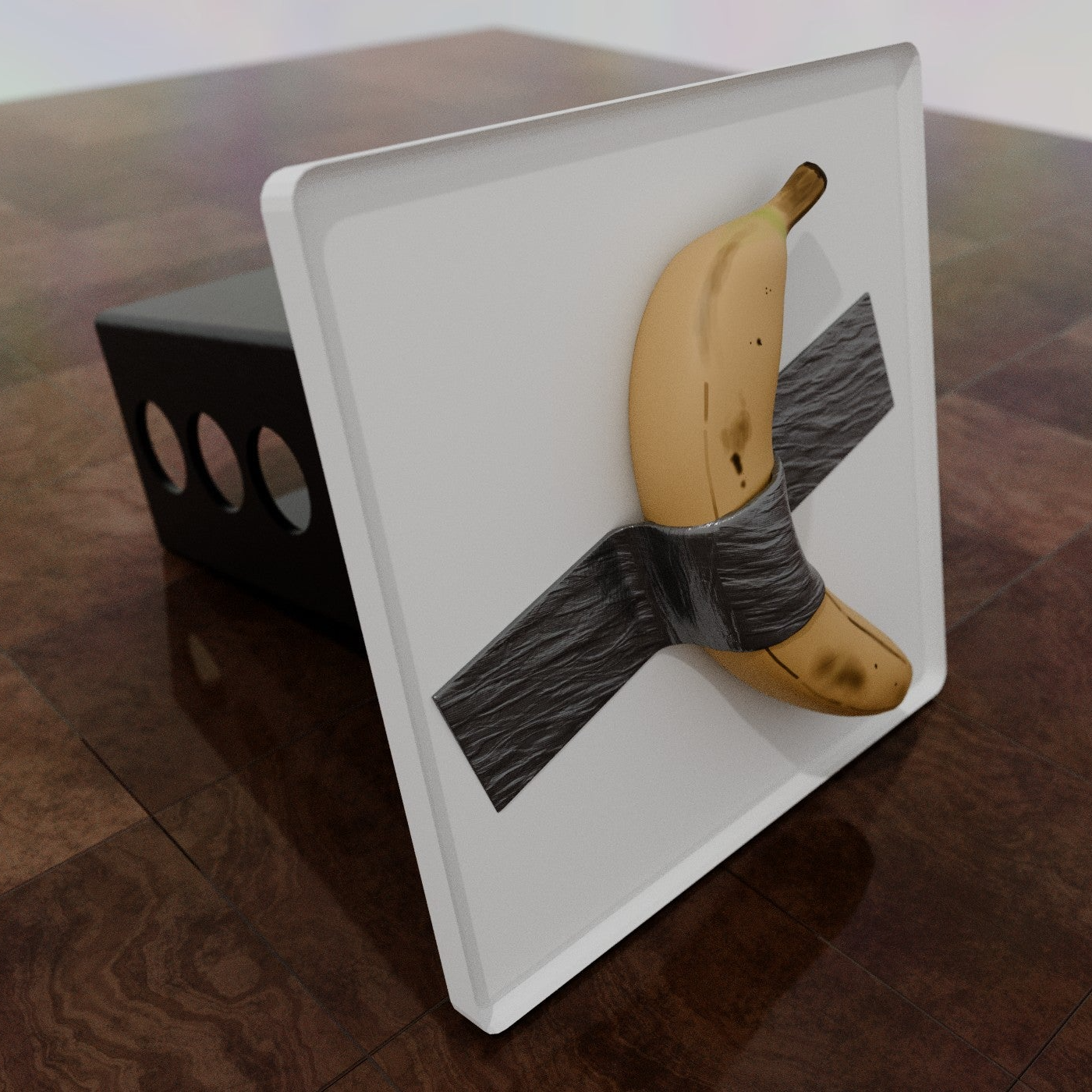 a banana duct taped to a white wall