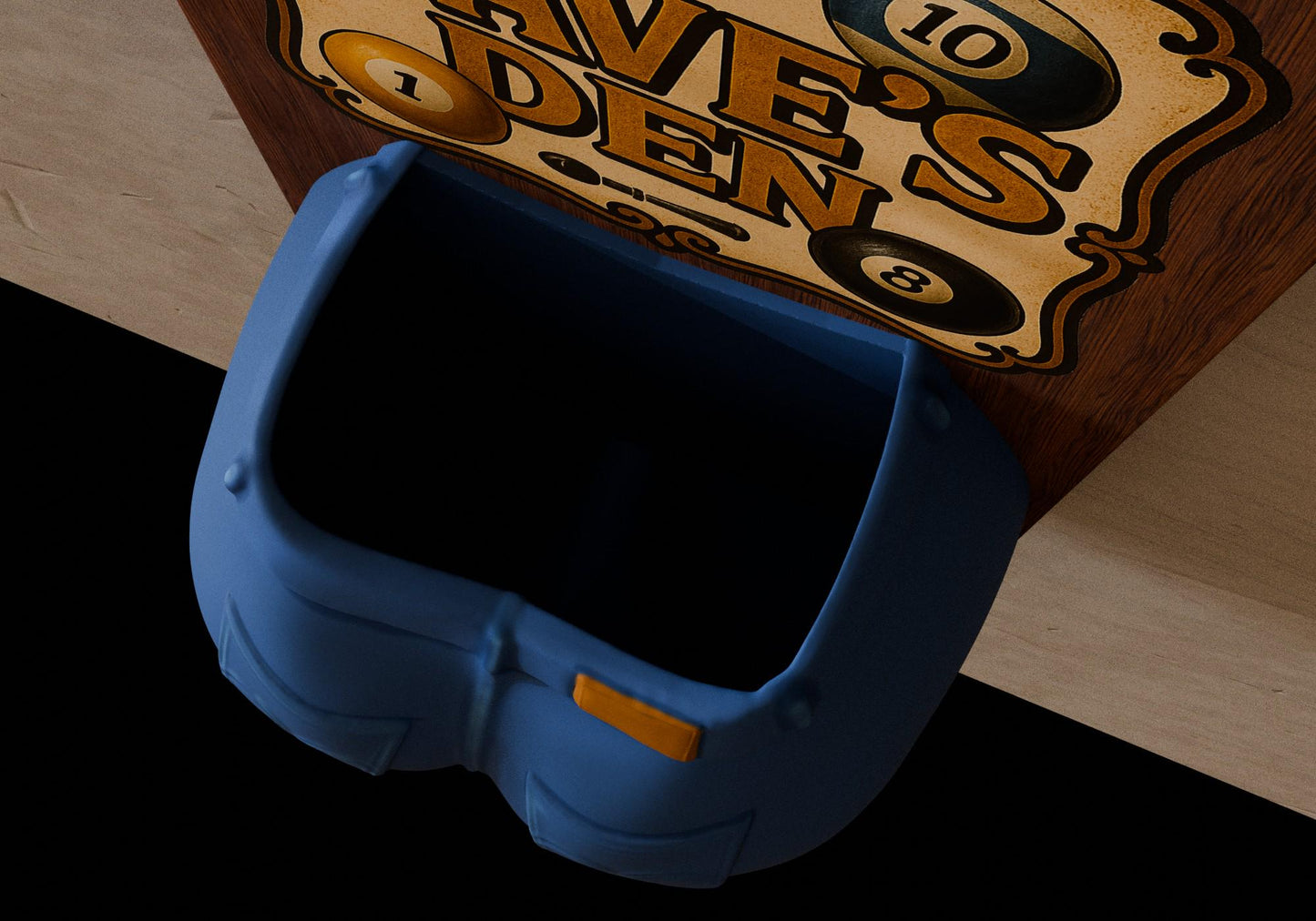 a close up of a blue object on a table