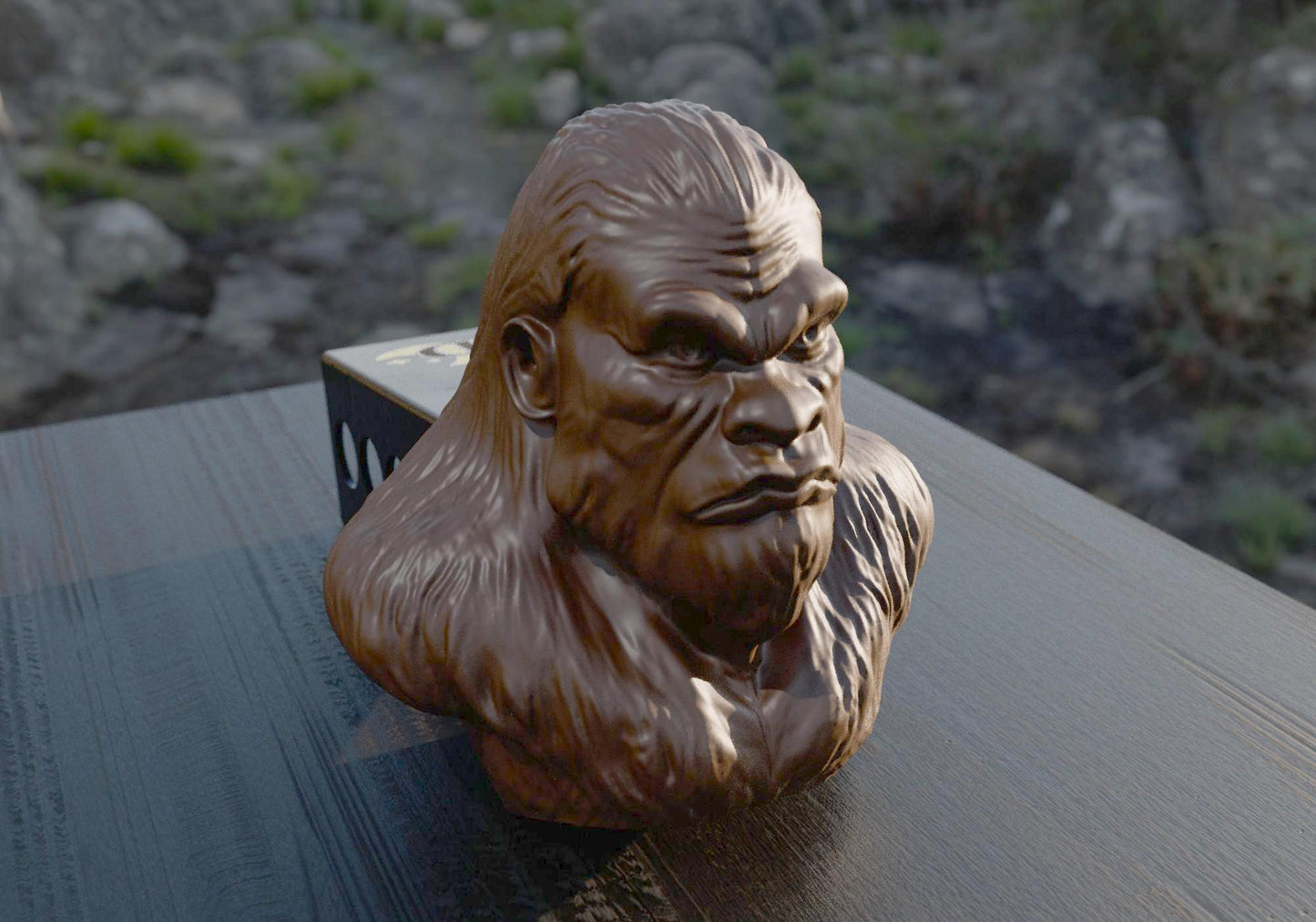 a close up of a statue of a gorilla on a table