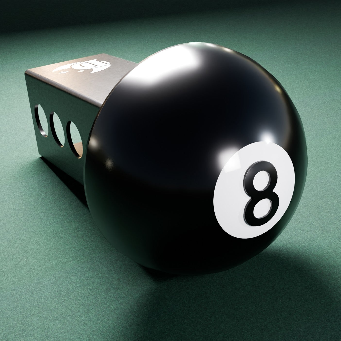 a black pool ball sitting on top of a green table