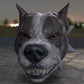 a dog's head is shown with a creepy look on its face