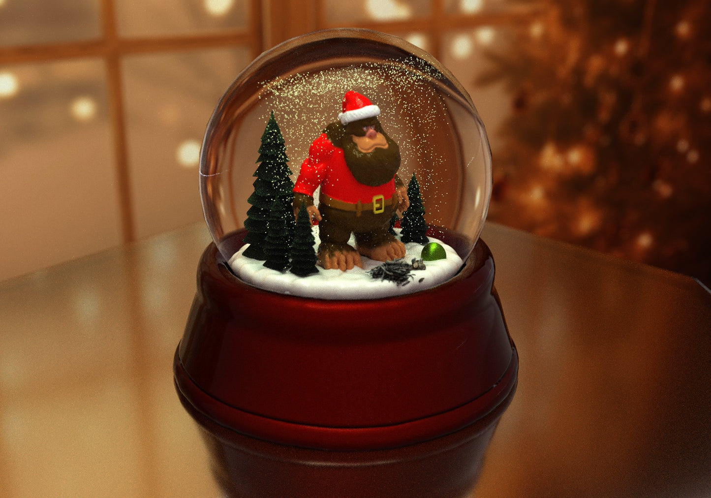 a snow globe with a man inside of it