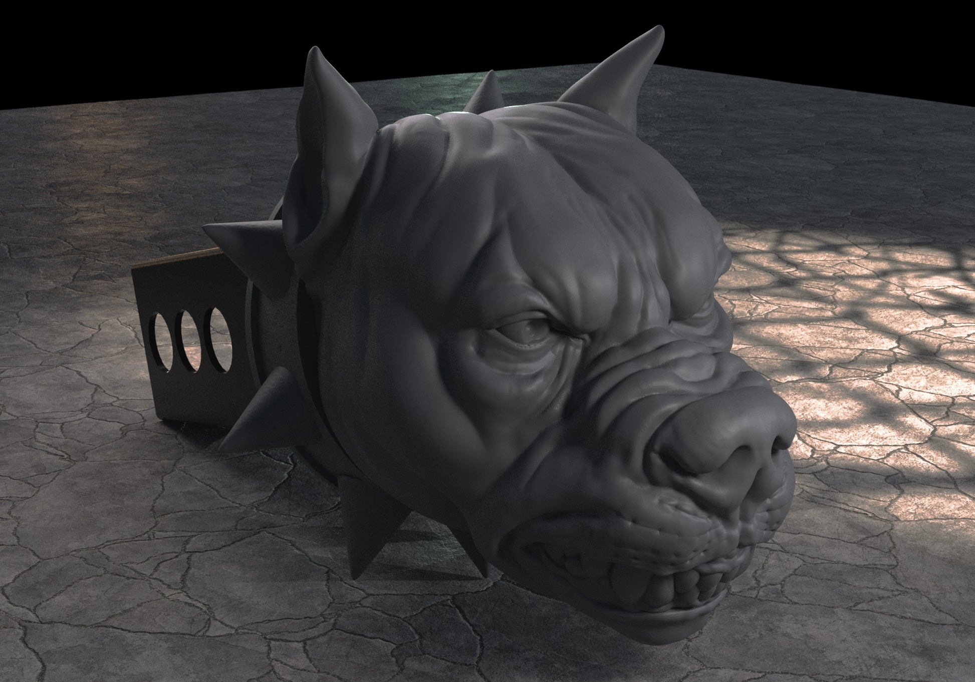 a 3d rendering of a rhinoceros head on a table