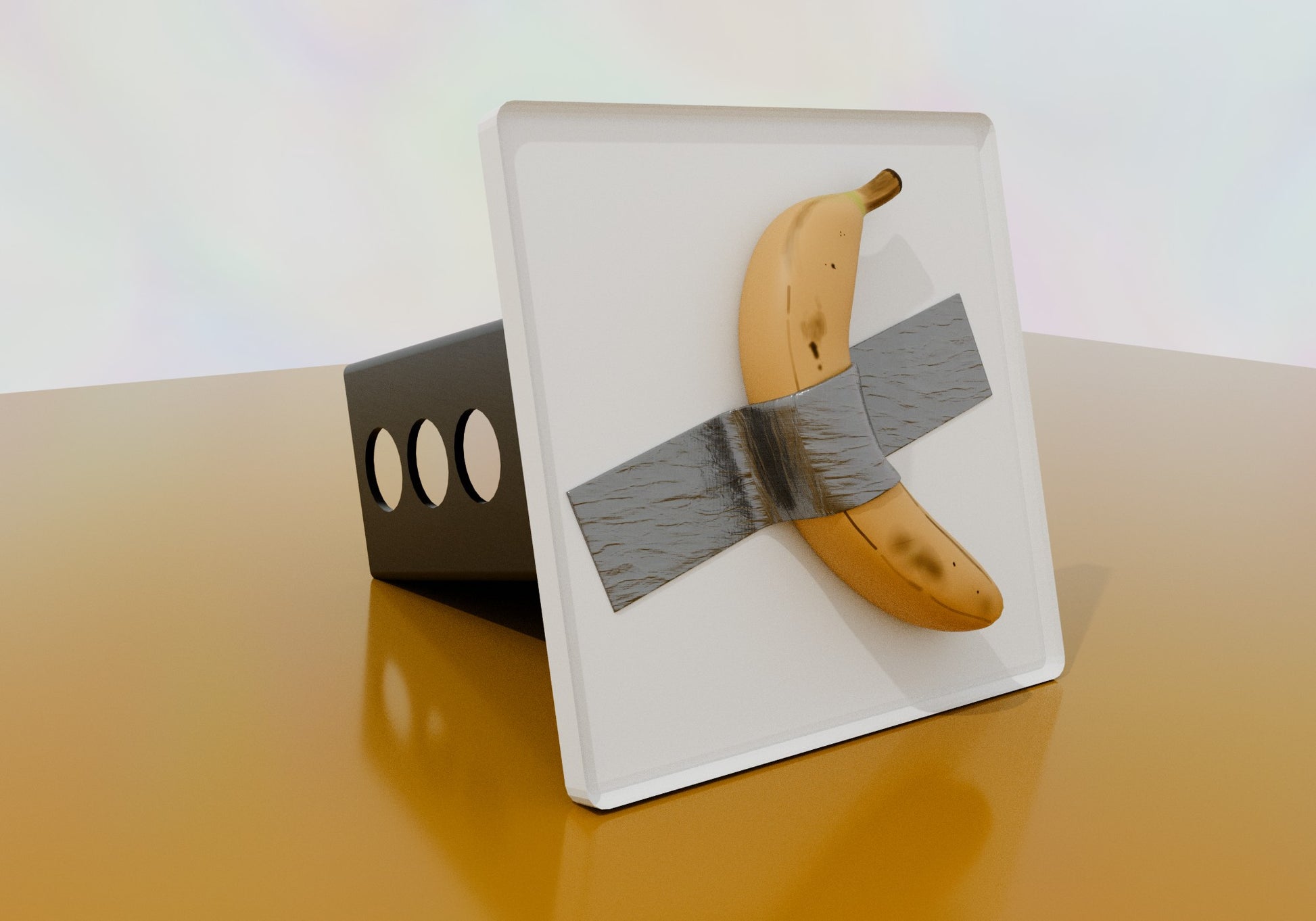 a hitch cover of a banana with duct tape on it