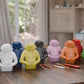 a group of toy figures sitting on top of a wooden table