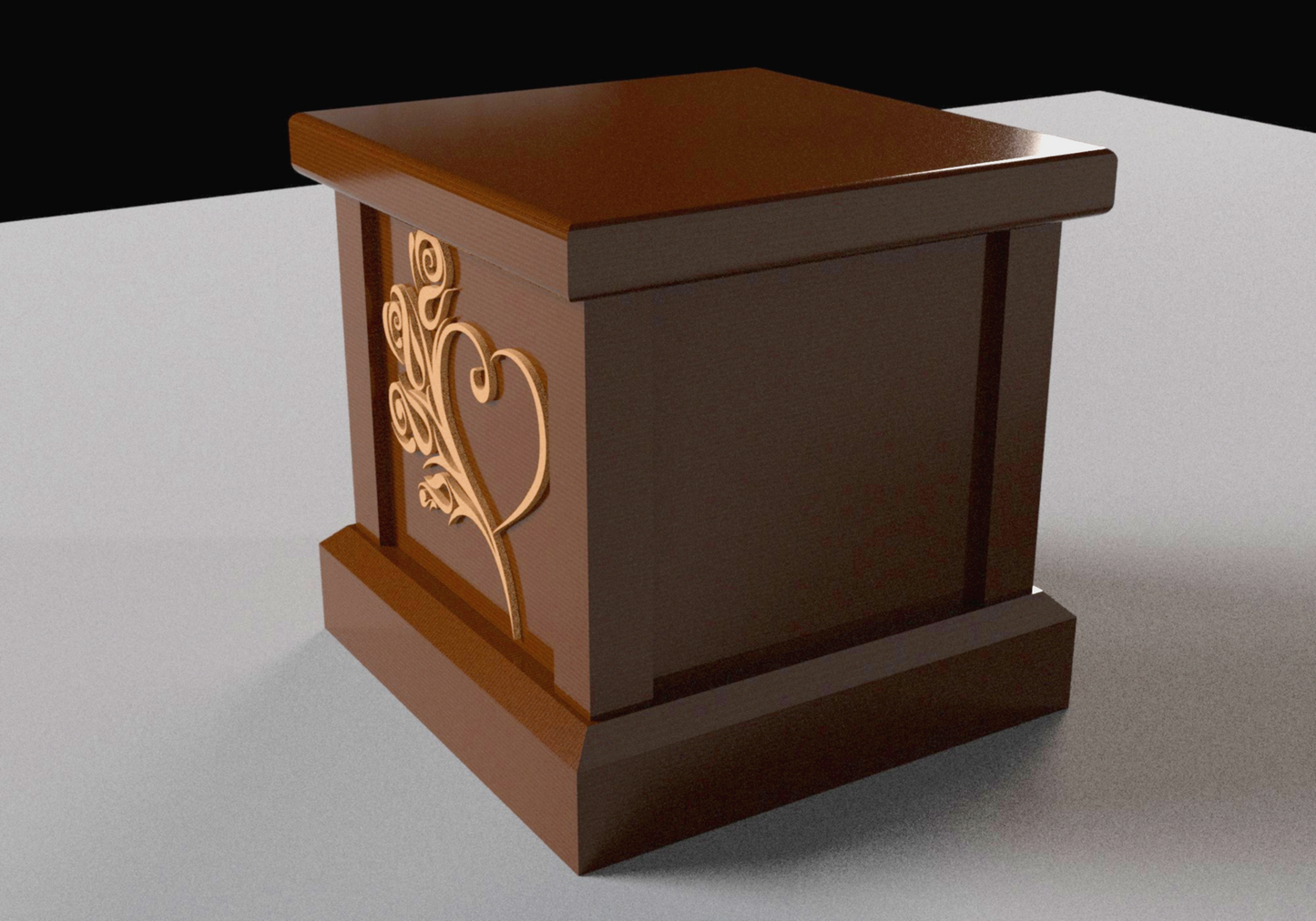 a wooden box with a heart cut out of it