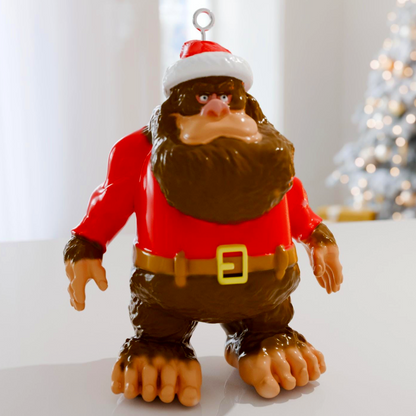 a plastic ornament of a man with a beard