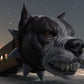 a dog with a muzzle and spikes on it's head