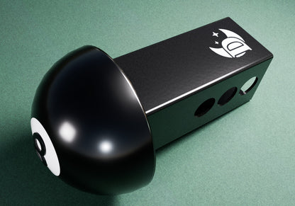a black box with a white logo on it