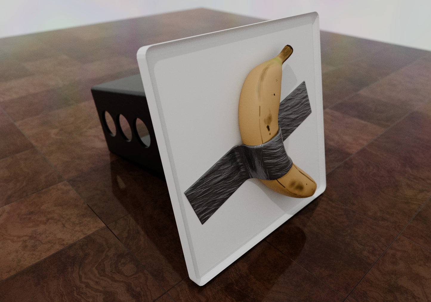 a banana duct taped to a white wall