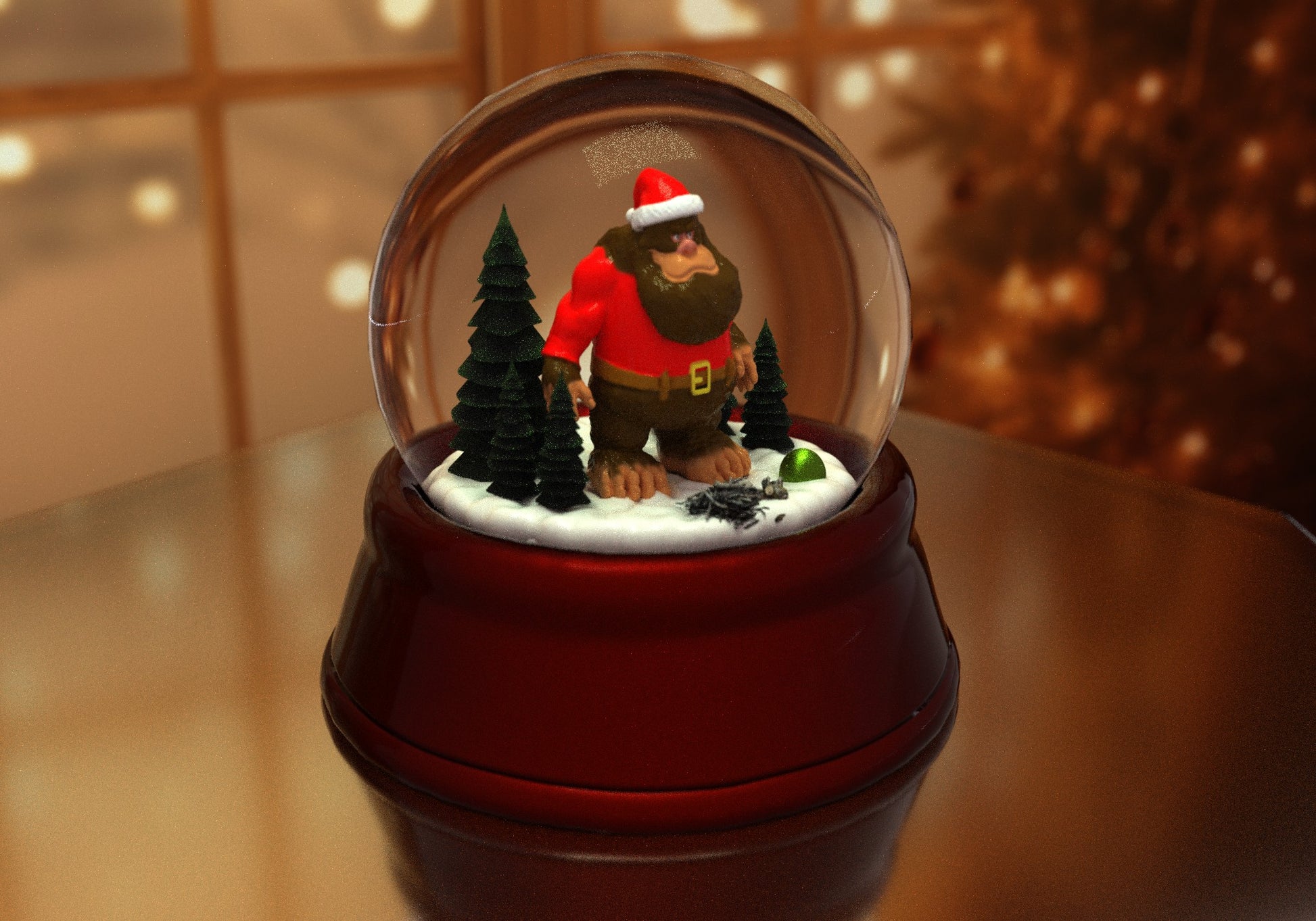 a snow globe with a bear inside of it