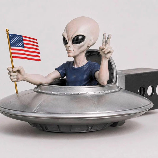 Grey Alien UFO hitch cover with American flag