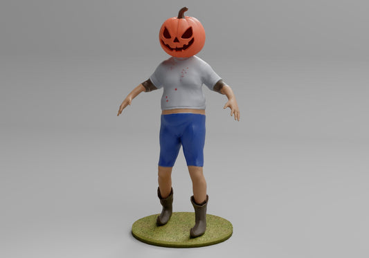 a figurine of a man with a pumpkin on his head