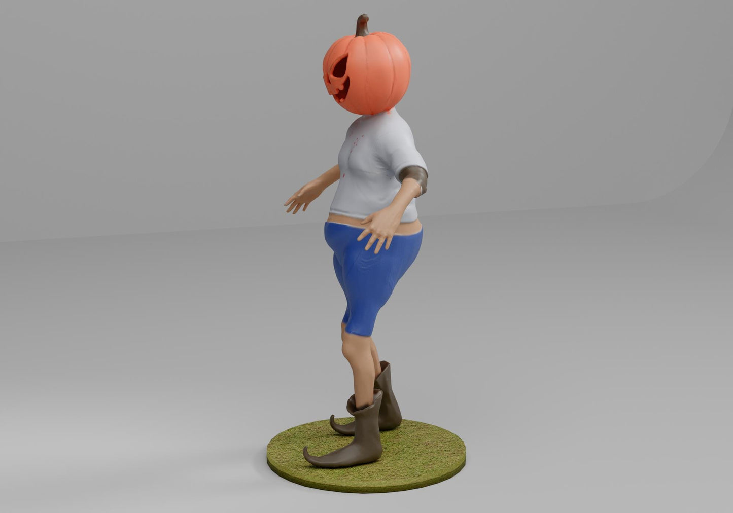 a woman with a pumpkin on top of her head
