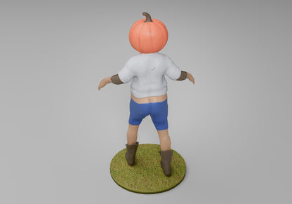 a small figurine of a man with a pumpkin on his head