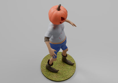 a figurine of a man with a pumpkin on his head