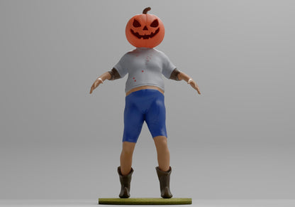 a statue of a man with a pumpkin on his head