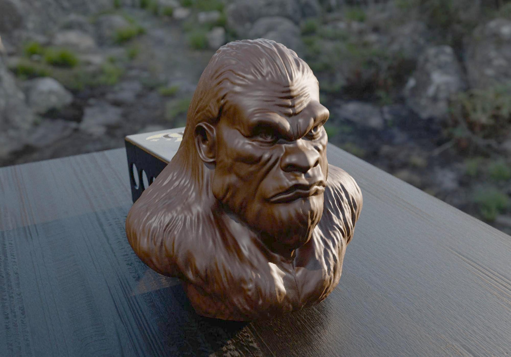 a close up of a statue of a gorilla on a table