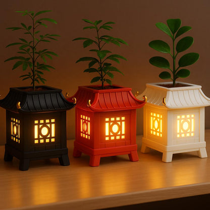 Asian Pagoda Lantern Zen Style Indoor Planter & Nightlight - 3D Printed Succulent Pot - Housewarming or Birthday Gift - USB Rechargeable