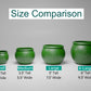 a group of three green vases sitting next to each other