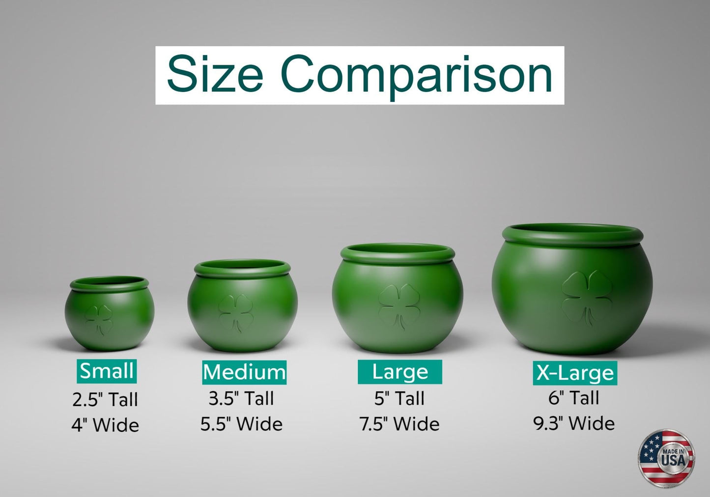 a group of three green vases sitting next to each other
