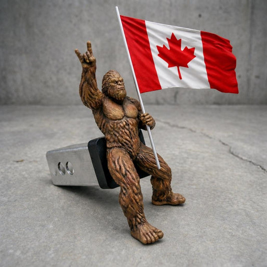Bigfoot Rock On Hitch Cover with Waving Canadian Flag – Pride Truck Accessory