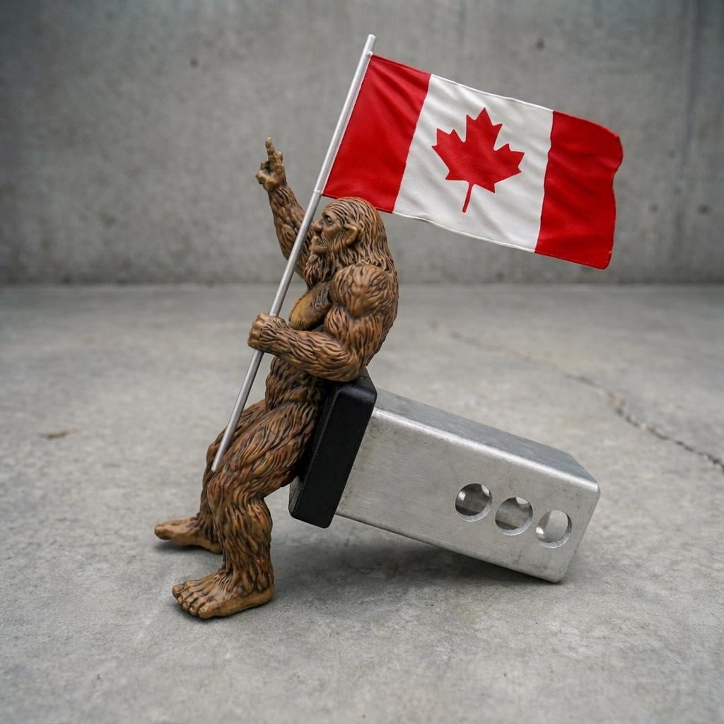 Bigfoot Rock On Hitch Cover with Waving Canadian Flag – Pride Truck Accessory