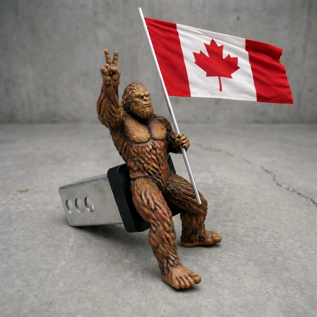 Bigfoot Peace Sign Hitch Cover with Waving Canadian Flag – Pride Truck Accessory