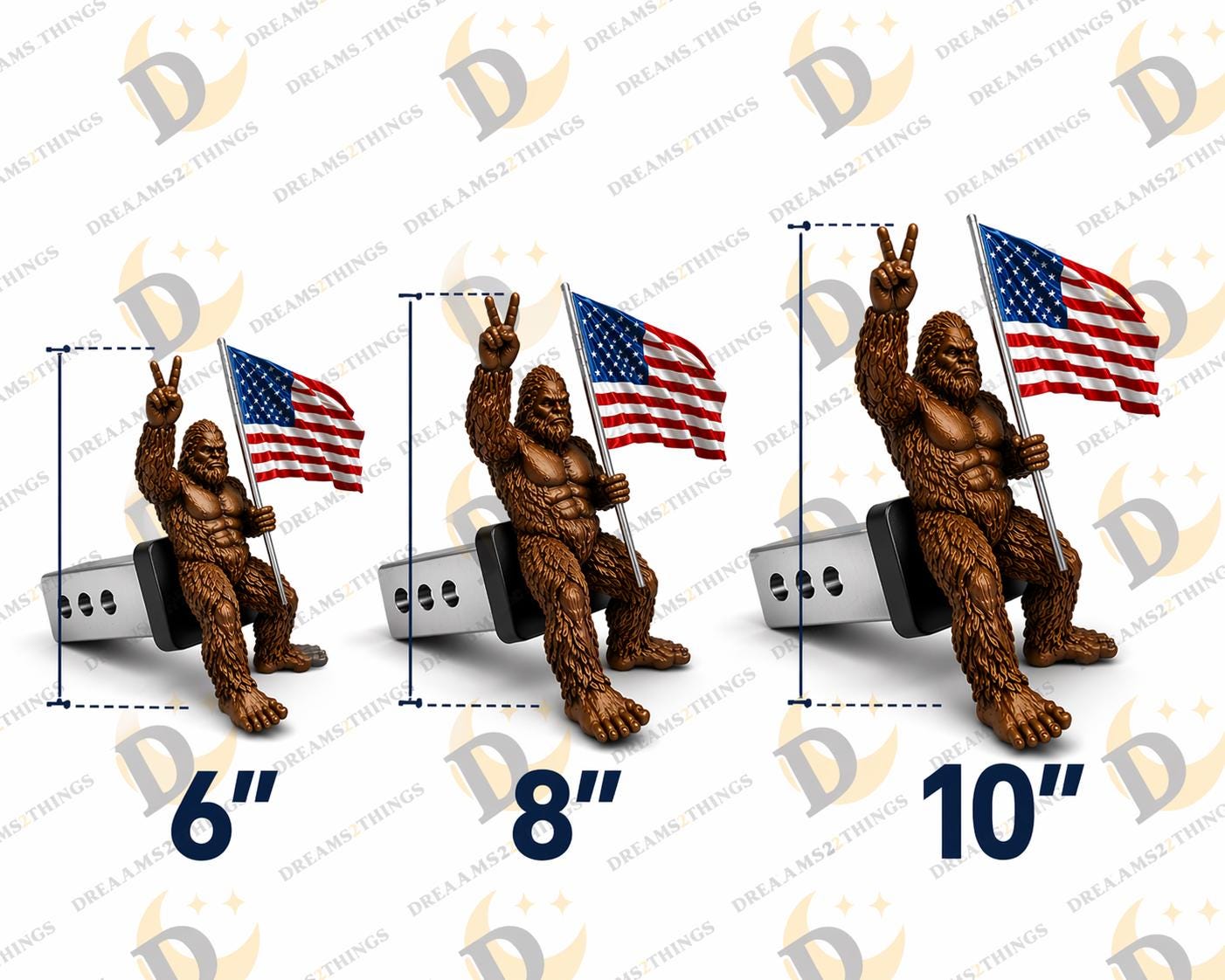 Bigfoot Peace Sign Hitch Cover with Waving American Flag – Patriotic Truck Accessory