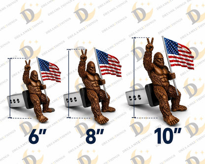 Bigfoot Peace Sign Hitch Cover with Waving American Flag – Patriotic Truck Accessory