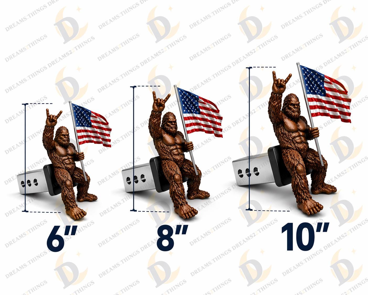 Bigfoot Rock On Hitch Cover with Waving American Flag – Patriotic Truck Accessory
