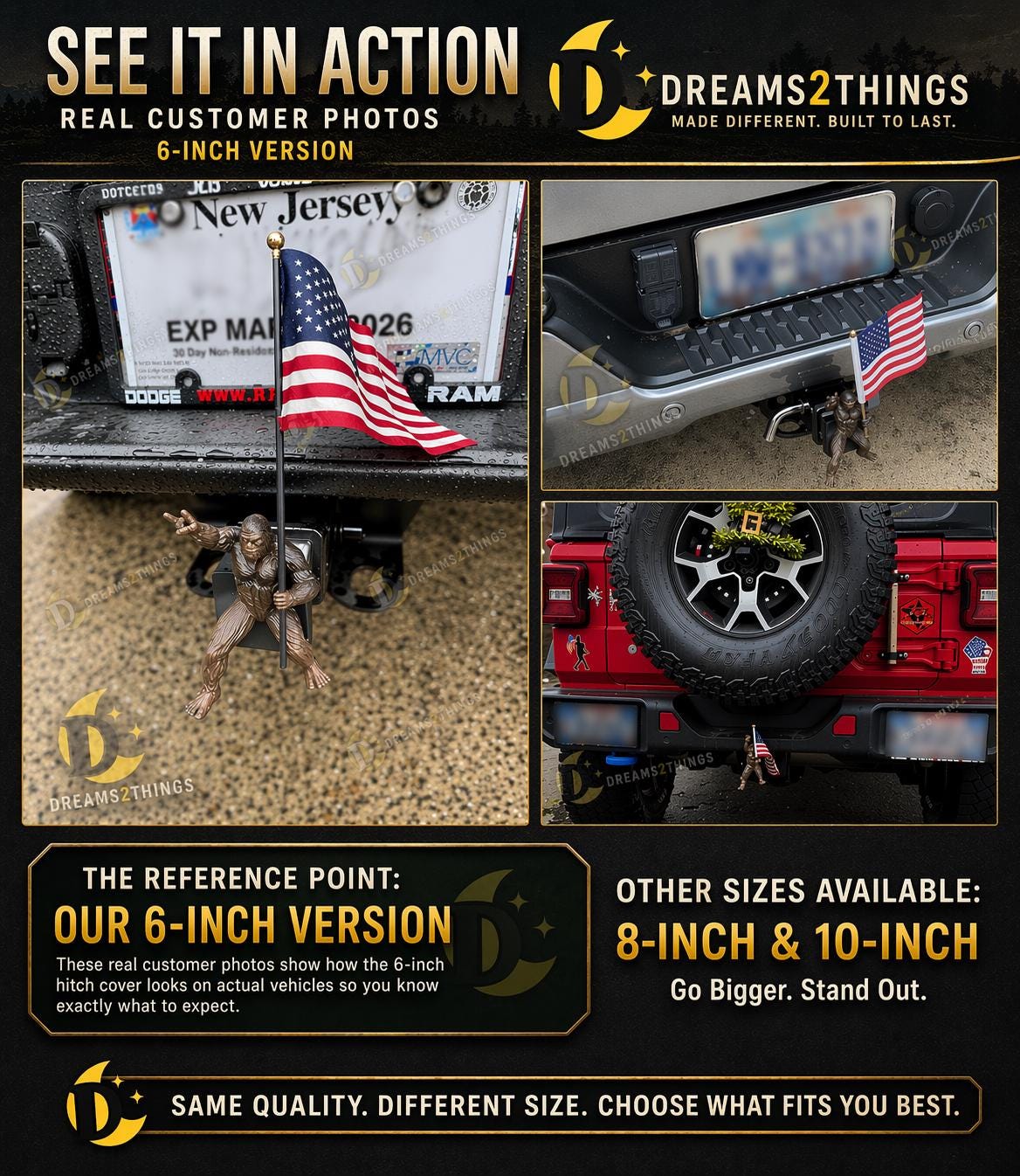 Bigfoot Rock On Hitch Cover with Waving American Flag – Patriotic Truck Accessory