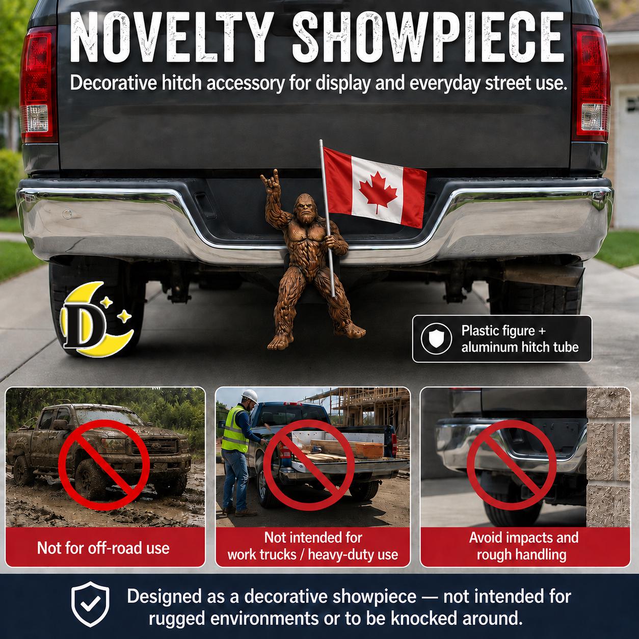 Bigfoot Rock On Hitch Cover with Waving Canadian Flag – Pride Truck Accessory