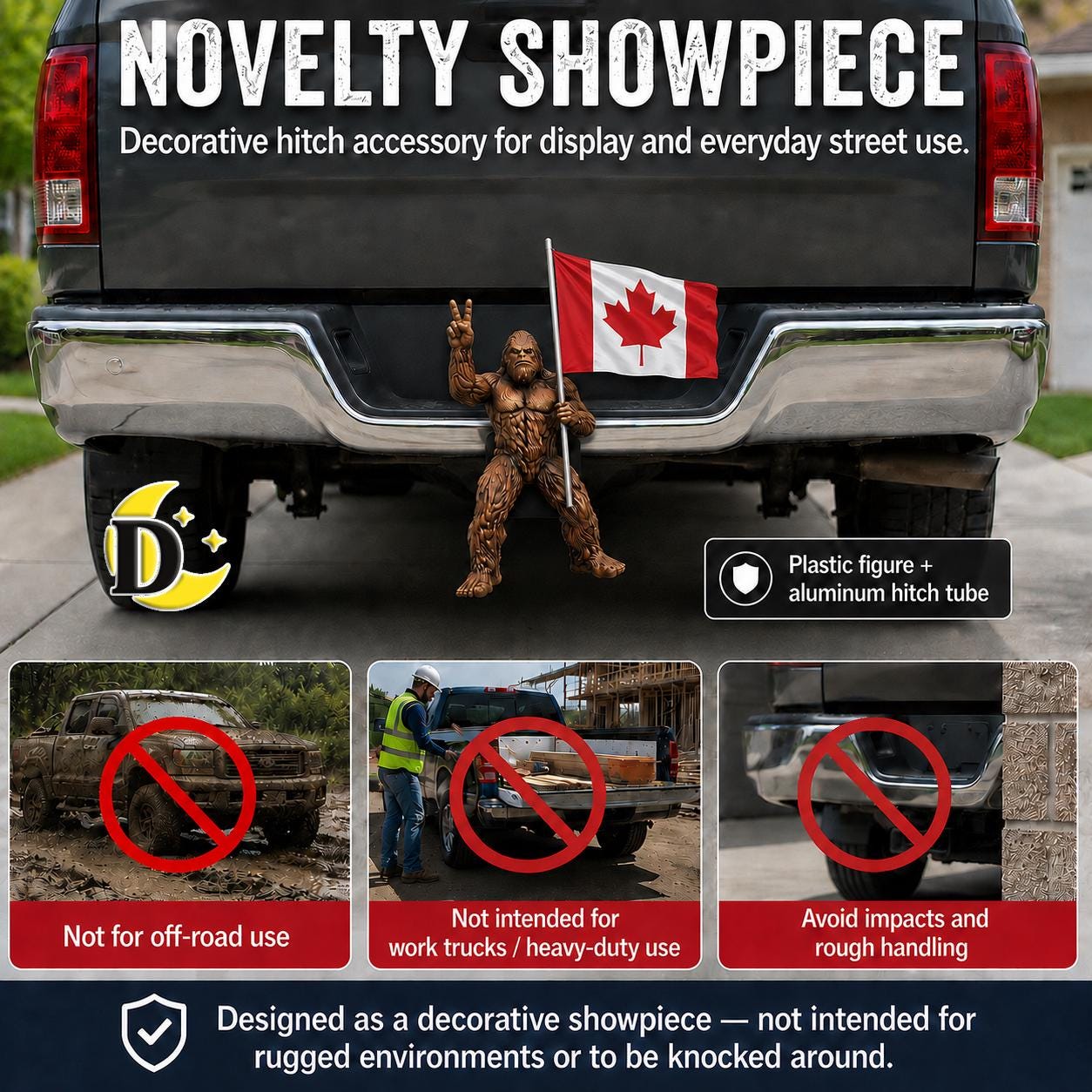 Bigfoot Peace Sign Hitch Cover with Waving Canadian Flag – Pride Truck Accessory