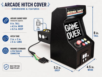 Retro Arcade LED Hitch Cover, Game Over Brake Light, 2 Inch Receiver Gamer Gift