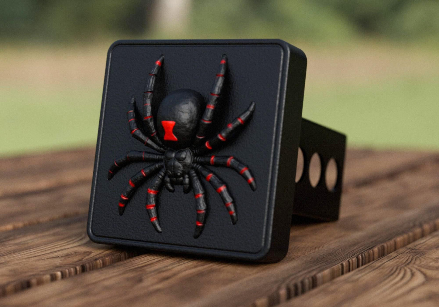 Widow Spider Hitch Cover, Raised 3D Black and Red Truck Accessory