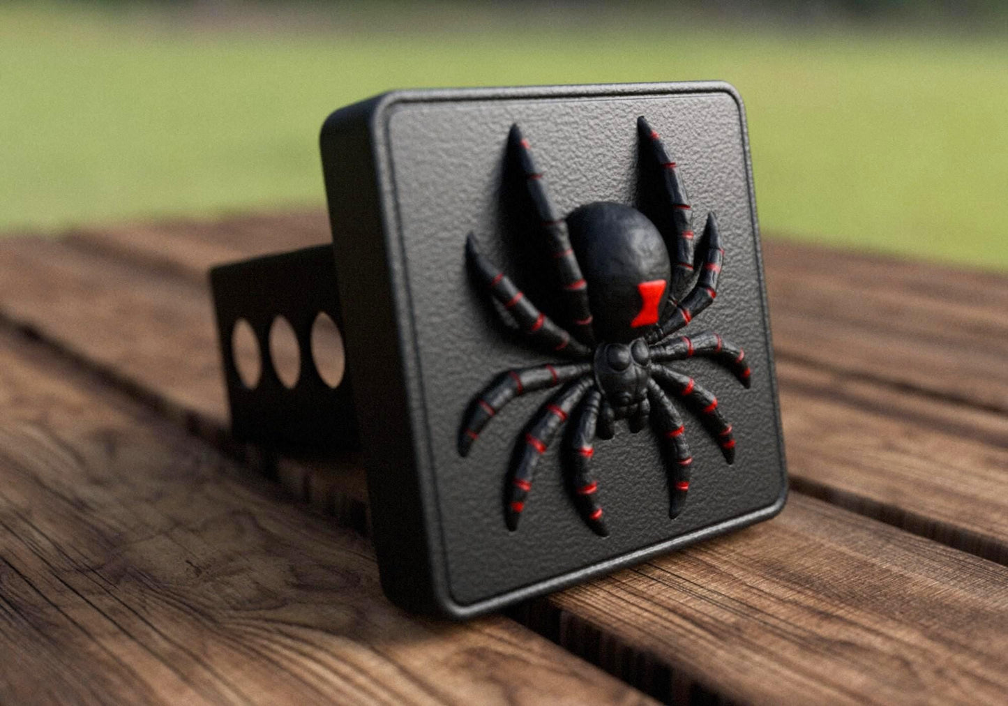 Widow Spider Hitch Cover, Raised 3D Black and Red Truck Accessory
