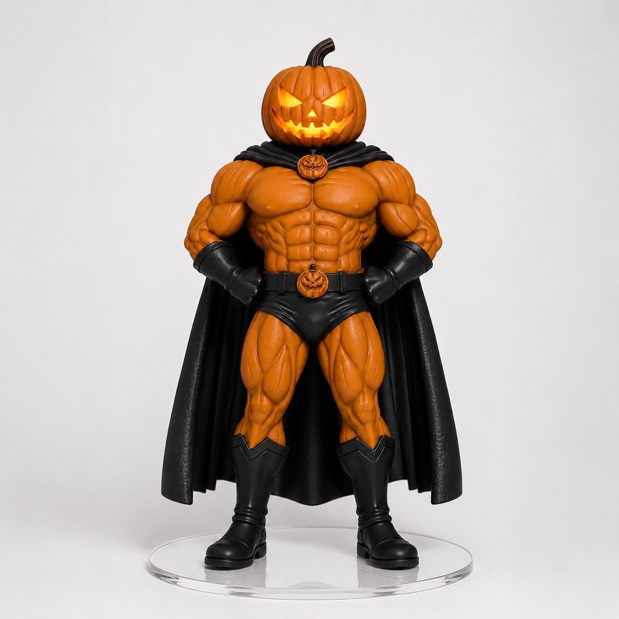Jack-O'-Lantern 10-Inch Hand painted Figurine, 3D Printed Halloween Pumpkin Superhero with LED Option