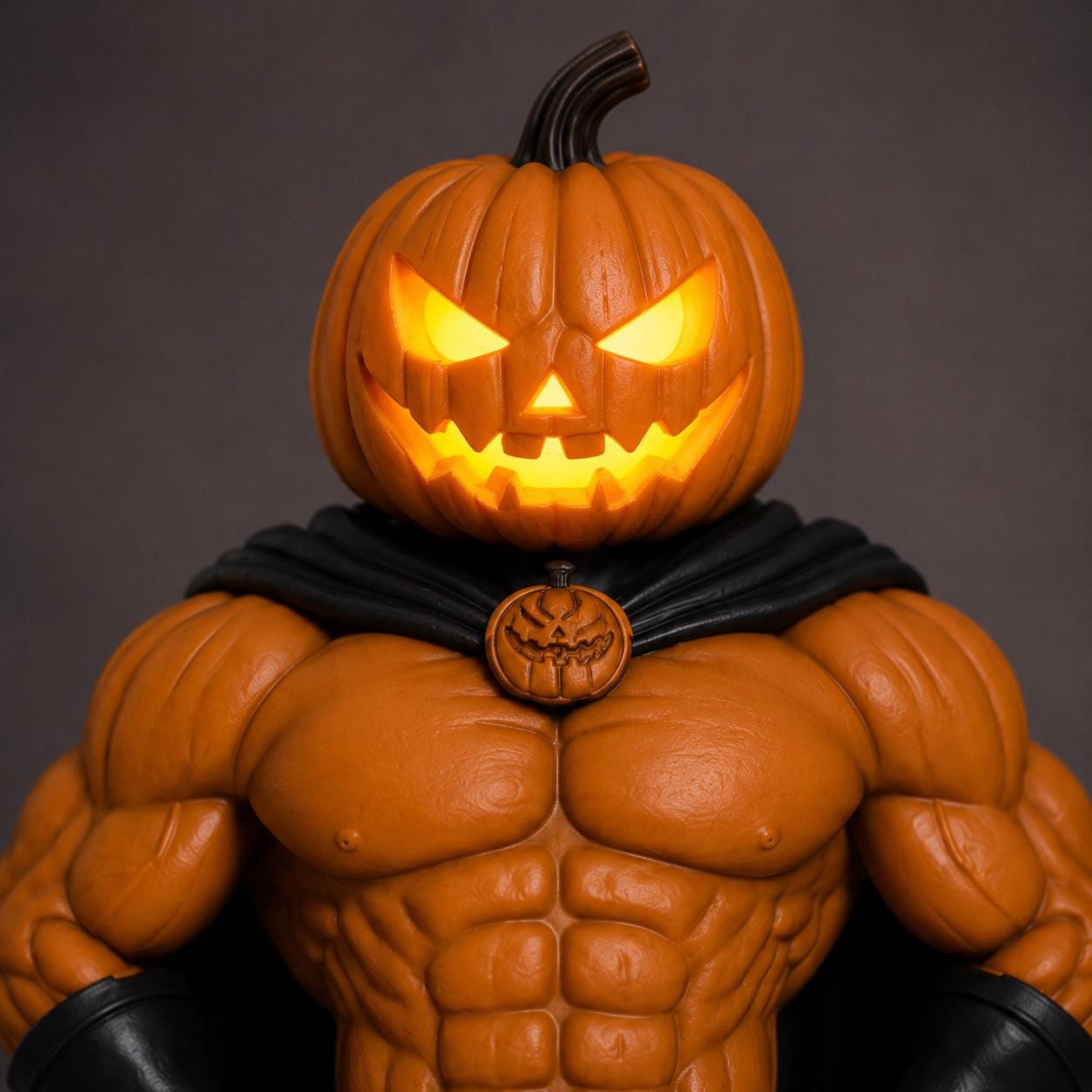 Jack-O'-Lantern 10-Inch Hand painted Figurine, 3D Printed Halloween Pumpkin Superhero with LED Option