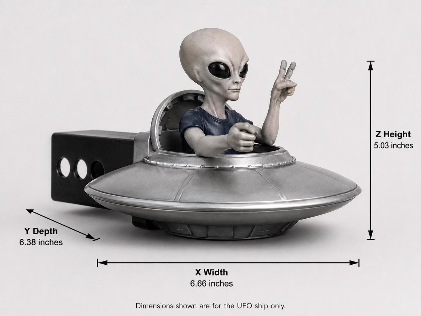 Grey Alien Trailer Hitch Cover, Hand-Finished UFO with American Flag