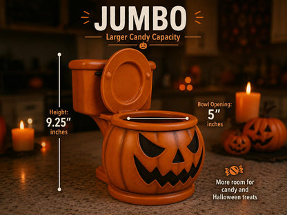 Halloween Toilet Bowl Pumpkin Candy Dish – Airbrushed Resin Jack-O’-Lantern Candy Holder – Spooky Fall Decor