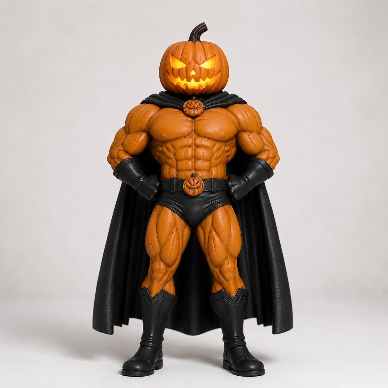 Jack-O'-Lantern 10-Inch Hand painted Figurine, 3D Printed Halloween Pumpkin Superhero with LED Option
