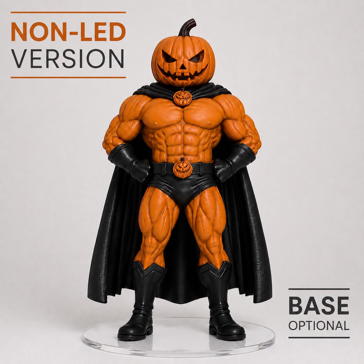 Jack-O'-Lantern 10-Inch Hand painted Figurine, 3D Printed Halloween Pumpkin Superhero with LED Option