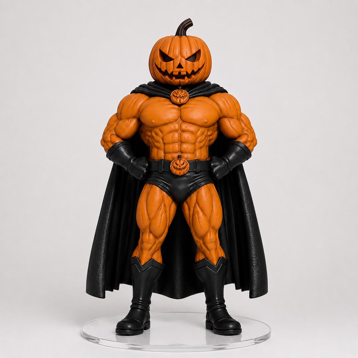 Jack-O'-Lantern 10-Inch Hand painted Figurine, 3D Printed Halloween Pumpkin Superhero with LED Option