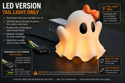 Boo With a Bow Halloween Ghost Hitch Cover with Optional LED Tail Light