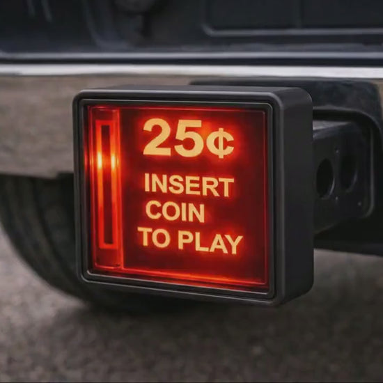 Retro Arcade-Inspired LED Lighted Hitch Cover:  Insert Coin Design (Fits 1.25 & 2 Inch Receiver)