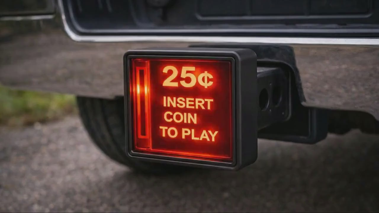 Retro Arcade-Inspired LED Lighted Hitch Cover:  Insert Coin Design (Fits 1.25 & 2 Inch Receiver)
