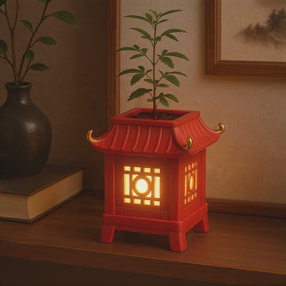 Asian Pagoda Lantern Zen Style Indoor Planter & Nightlight - 3D Printed Succulent Pot - Housewarming or Birthday Gift - USB Rechargeable