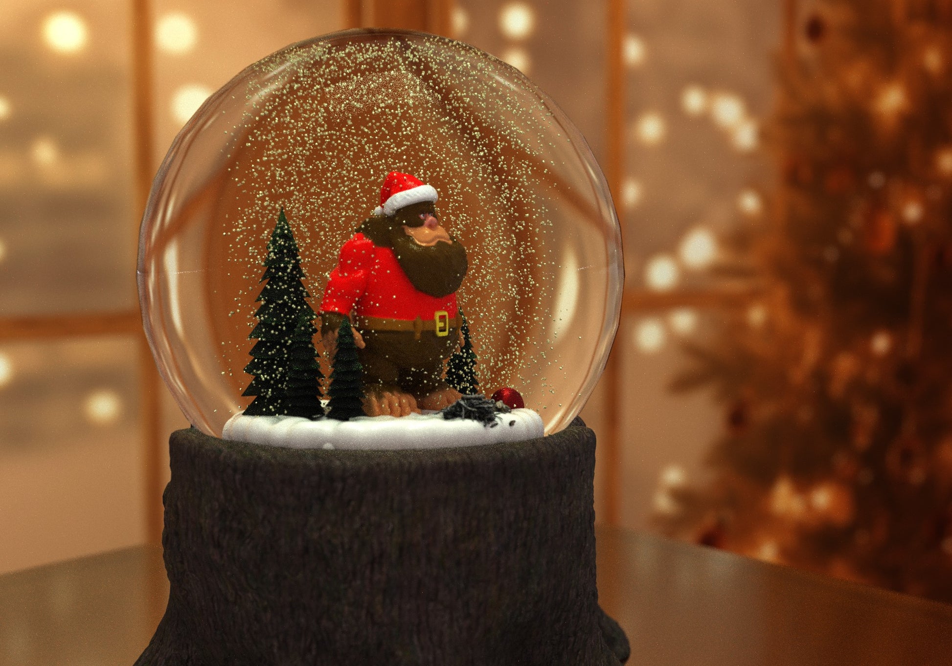 a snow globe with a man inside of it